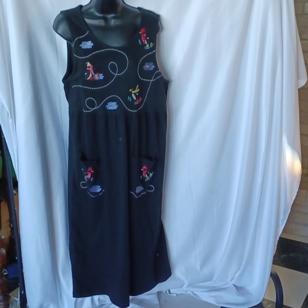 Original TY Wear Size M Long Jersey Embroidered Winter Midi Dress